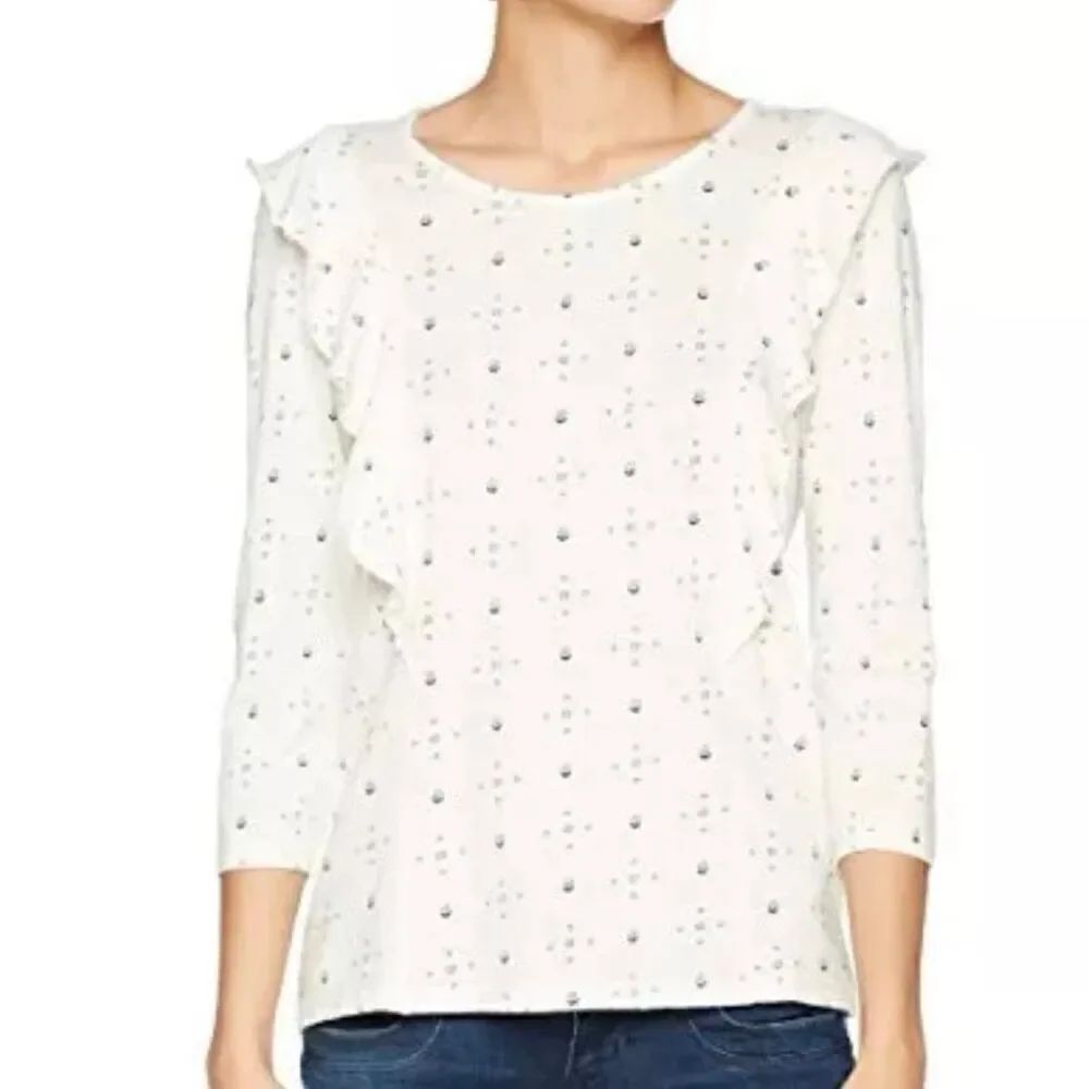 Fat Face Uk white ruffled front 3/4 sleeve blouse 4